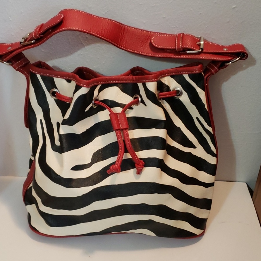 Attention Zebra Print Drawstring Handbag - image 1